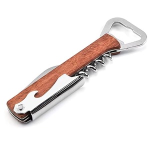 Ouvre-bouteille multifonction à manche en bois avec tire-bouchon et porte-clés, ouvre-bouteille manuel en acier inoxydable - Product Image 5