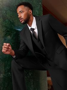 Traje de esmoquin negro de 3 piezas para hombre, con chaleco y pantalón, corte ajustado, antiarrugas, estilo británico, ideal para negocios y bodas. - Product Image 2
