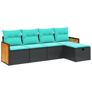 Conjunto de sofás de jardín negros con cojines azules - Product Image 2