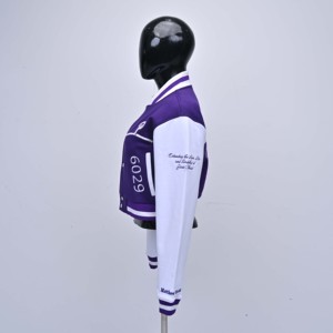 Purple <b>White</b> Heated Winter Varsity <b>Jacket</b> Full Sleeve Embroidered Logo Silk Lining 100% Wool Shell OEM ODM Service - Product Image 4