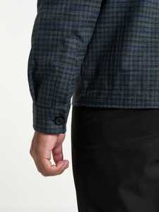 Navy Plaid Regular Zippered Casual Winter 100% <b>Wool</b> Blouson Jacket - Product Image 6