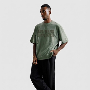 T-shirt en coton surdimensionné Moto End Corporation à manches courtes et col rond, style streetwear décontracté, avec motif imprimé lettres sur le devant pour homme - Product Image 4