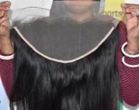 100% naturel brut indien vierge vague profonde couleur noire 13*4 frontale droite lâche Super vague Style Temple Extensions de cheveux humains