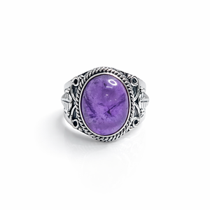 แหวนเงินแท้ 925 ประดับพลอยอเมทิสต์สีม่วง แหวนสวยงามสำหรับขายส่ง แหวนทำมือแบบหนา - Product Image 1