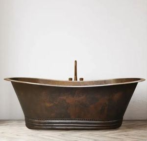 Baignoire autoportante en cuivre ovale, baignoire de trempage moderne, baignoire spa sans couvercle pour salle de bain à domicile - Product Image 5