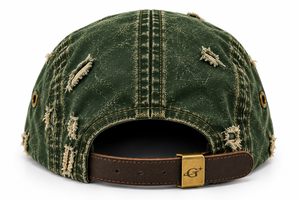 Casquette de camping vintage délavée et vieillie à 5 panneaux, logo brodé personnalisé, bicolore vert-jaune, style streetwear, OEM - Product Image 6