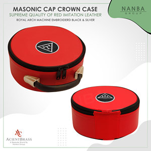 Leather Masonic Royal Arch Crown <b>Cap</b> Case Featuring Gold Machine-Embroidered Triple Tau Emblem and a Black - Product Image 2