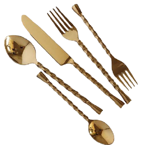 Ensemble de couverts de luxe royal élégant en acier inoxydable doré avec finition miroir, durable et réutilisable - Product Image 1