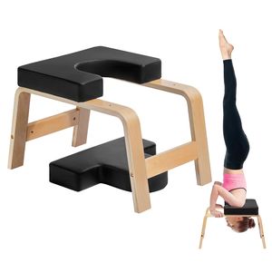 Chaise d'inversion de yoga avec cadre en bois et coussin en PU, capacité 300 lb, pour entraînement de yoga familial, accessoires et outils de soutien pour le yoga - Product Image 1