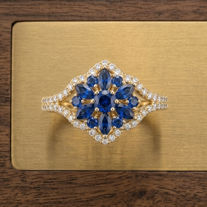 Blue Sapphire Diamond Halo <b>Ring</b> <b>Gold</b> Color Fashion Jewelry Floral Cluster Band for Women - Product Image 3