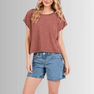 Camisetas cortas de lona para mujer, de verano, personalizadas, de mezcla de poliéster/algodón, de manga corta, casuales, holgadas, para damas. - Product Image 3