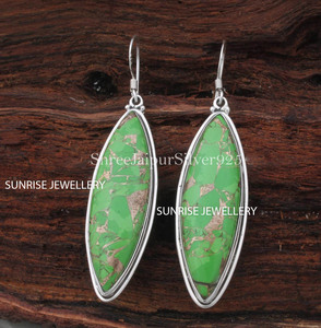 Boucles d'oreilles en argent sterling 925 avec turquoise verte naturelle, bijoux artisanaux en pierres précieuses, vente en gros - Product Image 2