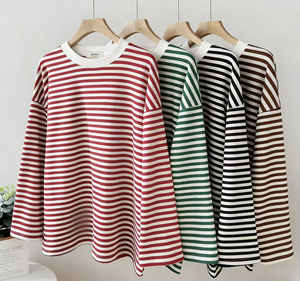 T-shirt <span class=keywords><strong>a</strong></span> <span class=keywords><strong>righe</strong></span> da <span class=keywords><strong>donna</strong></span>, in puro cotone, vestibilità ampia, bianco <span class=keywords><strong>e</strong></span> nero, casual, basic, <span class=keywords><strong>a</strong></span> maniche lunghe, stile retrò. - Product Image 3