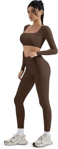 Ensemble de yoga sans couture pour femmes, leggings taille haute avec soutien-gorge intégré et poche à la taille, couleur unie, tenue de sport deux pièces - Product Image 3