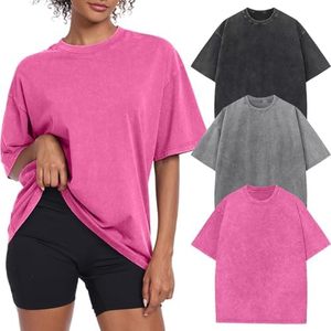 Camiseta de Manga Corta con Cuello Redondo Extra Grande para Mujer, 100% Algodón, Color Sólido, Corte Holgado, Largo Regular, Hombros Caídos, Primavera Verano - Product Image 4