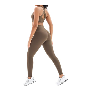 Women's Gym Fitness Yoga <b>Set</b> Textured Solid Custom Color & Size Breathable Quick Dry 2-Piece Legging Bra for Sale - Product Image 5