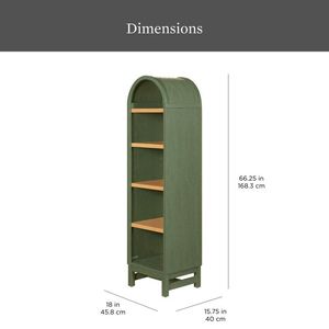 Juliet Narrow Arch <b>Bookcase</b> in Deep Green and Light Honey <b>Solid</b> <b>Wood</b> Space-Saving Home Office Furniture - Product Image 2