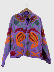 Veste en coton brodée à la main avec des motifs floraux, manches longues, col mandarin, taille plus, style Prairie Chic, vêtements de printemps pour femmes - Product Image 1