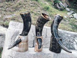 Premium Quality Viking <b>Drinking</b> Horn With <b>Stand</b> Polished Natural Cow Horn Mug Beer Wine Gift Set Decor - Product Image 6