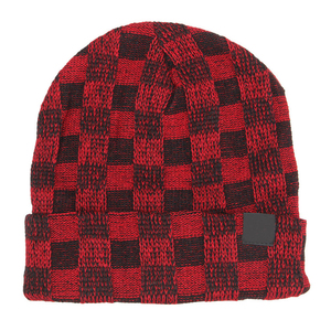 Unisex Checkered Beanie <b>Hat</b> Knitted Winter <b>Cap</b> 100 Acrylic Cuffed Design for Adults 56-58CM Head Circumference Casual Style - Product Image 4