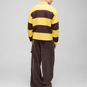 Maillot de rugby personnalisé pour homme, manches longues classiques, 100% coton, rayures jaunes et brunes, avec impression de logo personnalisée - Product Image 5