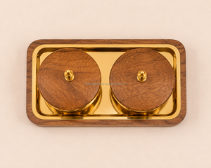Plateau en métal avec 2 bols plaqués or, design traditionnel, thème floral, multifonctionnel pour table à manger, ensemble décoratif pour le Ramadan - Product Image 2