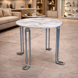 Mesa de Centro Redonda de Estilo Contemporáneo con Aspecto de Mármol, Estructura de Metal Pulido, para un Hogar Elegante, Muebles para Sala de Estar - Product Image 5