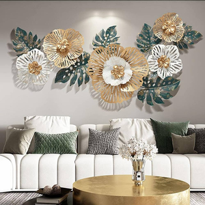 Wholesale Price Floral Metal Wall Art Bedroom Decoration Wall Mounted Ornament Blue And Golden Wall Hanging Metal <b>Vases</b> - Product Image 1