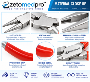 Pince à bec effilé en acier inoxydable 130 mm pour sertissage de pierres de joaillerie fine, poignée PVC 140 mm ZETOMEDPRO ZM-J-632-635 DIY - Product Image 2