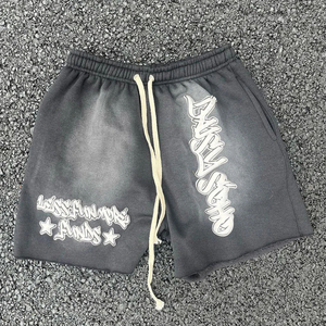 Shorts de sport OEM personnalisés en tissu non tissé de laine, 100% coton épais, avec impression en relief, style streetwear vintage, motif délavé au soleil et effet délavé à l'acide - Product Image 3