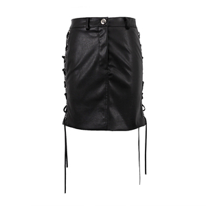 Women's High Waist <b>PU</b> Leather Pencil Mini <b>Skirt</b> With Lace-up Side Detail Sexy Solid Color All Seasons Wear - Product Image 1