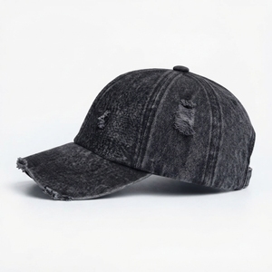 Gorra de mezclilla unisex lisa lavada al por mayor, sin estructura, desgastada, estilo papá, para exteriores, con bordado a mano común - Product Image 3