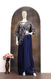 Blouse et dupatta brodés bleus, vêtements traditionnels indiens et pakistanais pour mariage et fête - Product Image 3