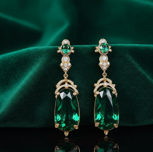 Green Hydro CZ Earrings 5 Inch 18g 925 Sterling <b>Silver</b> 18K Gold Plated <b>Wedding</b> Party Wear At Wholesale Price - Product Image 2