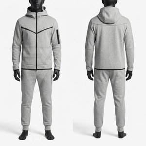 Survêtement gris à capuche pour homme, design personnalisé OEM, sweat-shirt à fermeture éclair intégrale avec poches latérales, vêtements de sport décontractés, tenue d'automne - Product Image 1