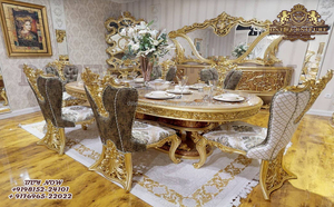 Muebles de comedor en forma de corazón, sillas de comedor de 8 plazas con juego de mesa, juego de comedor de madera de teca india, color blanco y dorado - Product Image 6