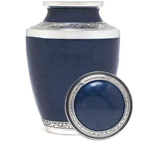 Urnes funéraires classiques en métal gravé bleu marine pour cendres, urnes commémoratives traditionnelles en métal - Product Image 6