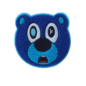 Blue <b>Bear</b> Face Embroidered Iron-On Patch Round Nonwoven Felt Applique for Gifts - Product Image 1