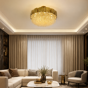 Lámpara de Techo Moderna Redonda de Cristal Dorado con Gotas de Cuentas, Lámpara LED para Decoración Interior de Villas y Hoteles - Product Image 2