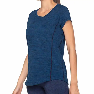 T-shirts pour femmes Heather Navy, col rond, manches courtes, en mélange de rayonne et de polyester, fluides, respirants, à ourlet incurvé, vente en gros - Product Image 3