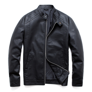 Veste de motard en cuir PU noir pour homme, col montant, fermeture éclair, coupe ajustée, pour l'automne - Product Image 6