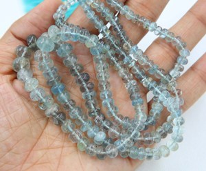 Perles en forme de rondelle lisses en aquamarine mousse, pierres précieuses naturelles, fournitures pour la fabrication de bijoux - Product Image 5