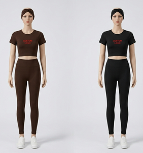 Conjunto de Yoga Personalizado para Mujer, 2 Piezas, Ropa Deportiva para Gimnasio, Leggings Sin Costuras y Top de Manga Corta - Product Image 3