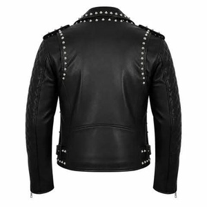 Veste en cuir pour homme, noire, à clous, style punk, motard, manches matelassées, style Brando, sur mesure, OEM - Product Image 4