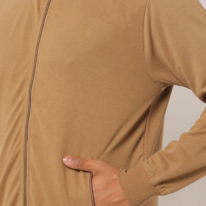 Ensemble de survêtement marron pour homme, fermeture éclair intégrale, col montant, tenue décontractée, respirant, polyester et coton, coupe classique, poches latérales - Product Image 6