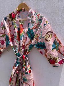 Bata de Baño Kimono de Algodón Floral para Mujer, Hecha a Mano con Estampado de Bloques, Estilo Boho, para Verano, Spa y Descanso, Regalo - Product Image 5