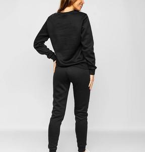 Women's <b>Black</b> Solid Color Tracksuit Full Sleeve Crew Neck Casual Jogger <b>Pants</b> Set Breathable 100% Cotton Autumn Wear - Product Image 2