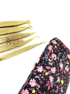 Juego de Pinzas para Pestañas Chapadas en Oro, Herramientas de Precisión con Estuche Floral, Kit de 5 Piezas para Aplicación de Extensiones de Pestañas - Product Image 2