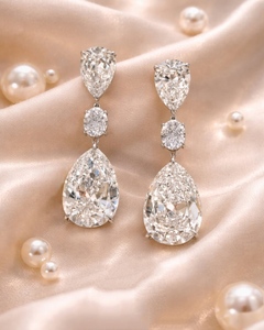 Pendientes de Perlas de Agua Dulce con Corte de Pera de 3.00 Ct, Diamantes Cultivados en Laboratorio, Cierre a Presión, Estilo Vintage, para Compromiso o Aniversario, ¡Oferta! - Product Image 1