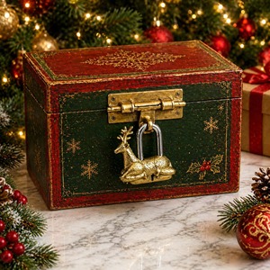 Gold Antique Brass <b>Padlock</b> with Deer Shaped Vintage Style Spiritual Safety Lock Decorative Collectible for Home Temple Gift Use - Product Image 6